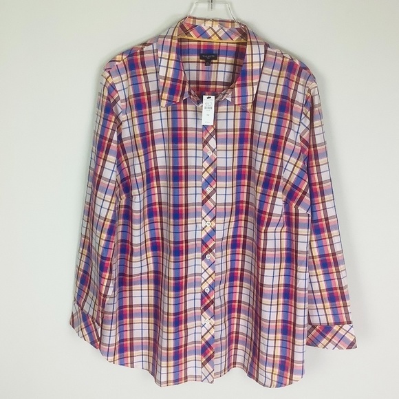 NEW Talbots Plus Women's Plaid Multicolor Button Up Shirt 3X - Picture 1 of 13